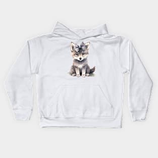 Gray Wolf Wearing Bow Kids Hoodie